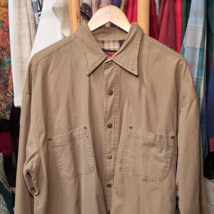 Heavy Canvas Flannel Lined Wolverine Sports & Gear Mens Tan Duck Button Up Shirt